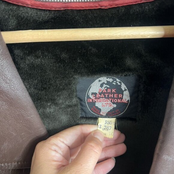 Vintage brown park international leather jacket with fur inside belt size 10 - Picture 4 of 6